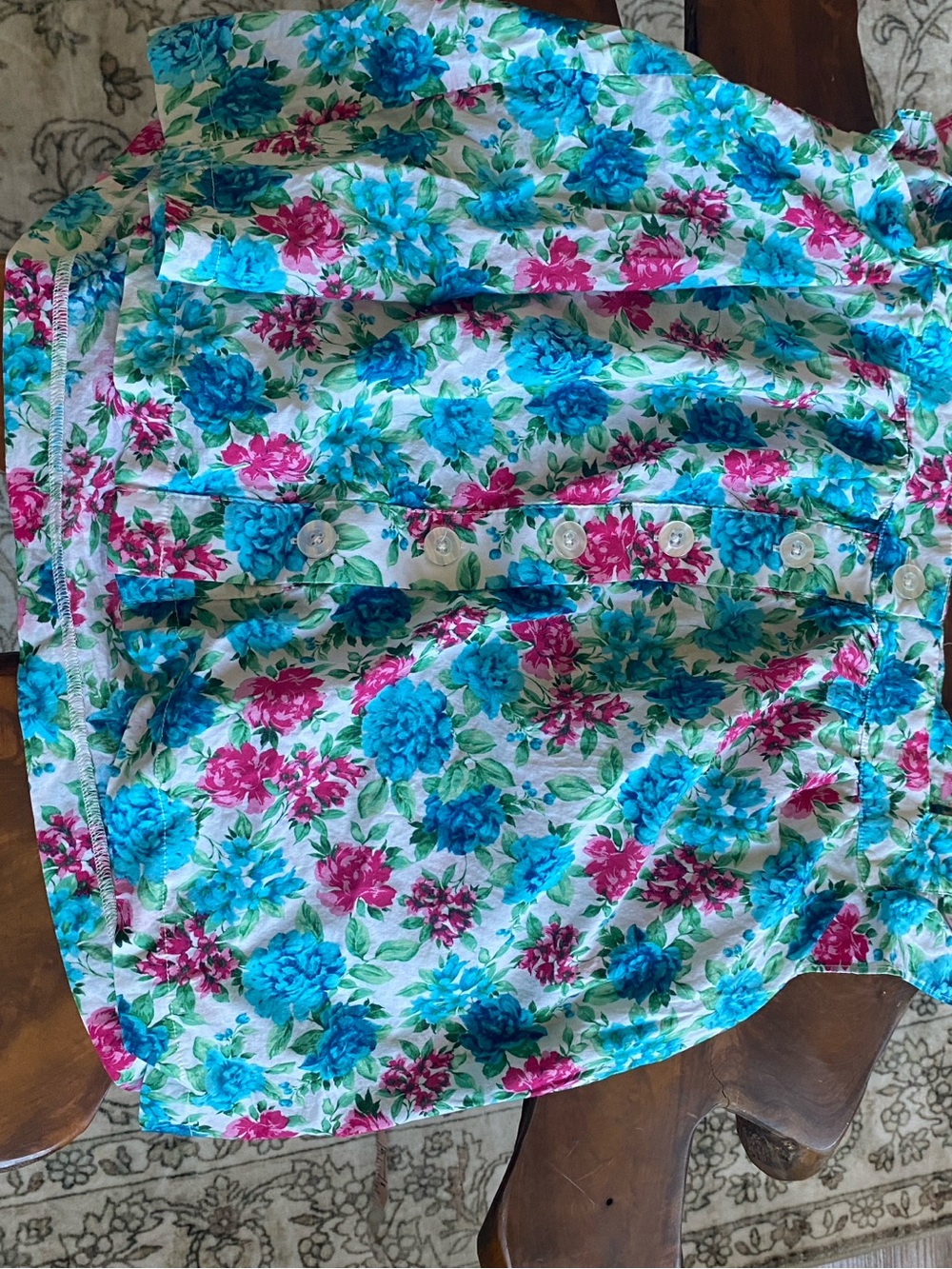 Floral Button-Front Women’s Blouse in Teal & Pink - Picture 3 of 6